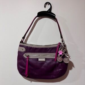 Coach Purple and Pink Leather Shoulder Bag with Silver Accents